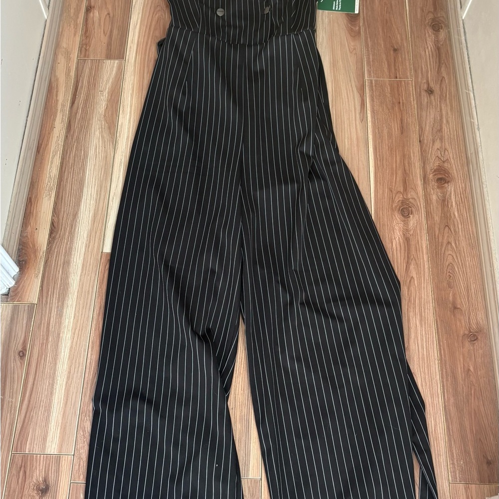 HALARA Black Pinstripe Wide-Leg Jumpsuit